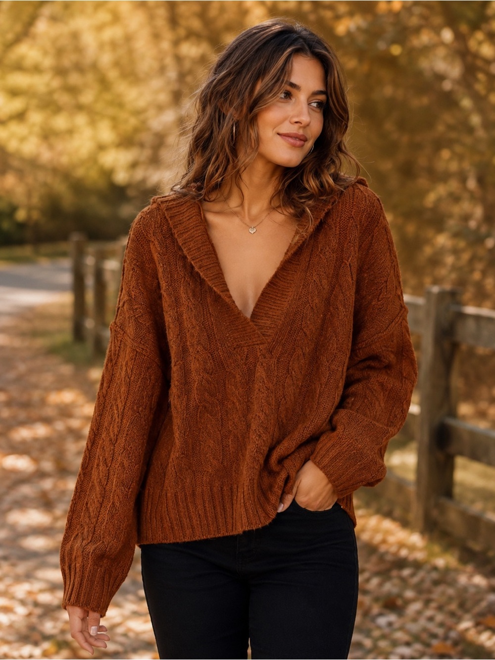 American Eagle Brown Cable Knit Fisherman Sweater